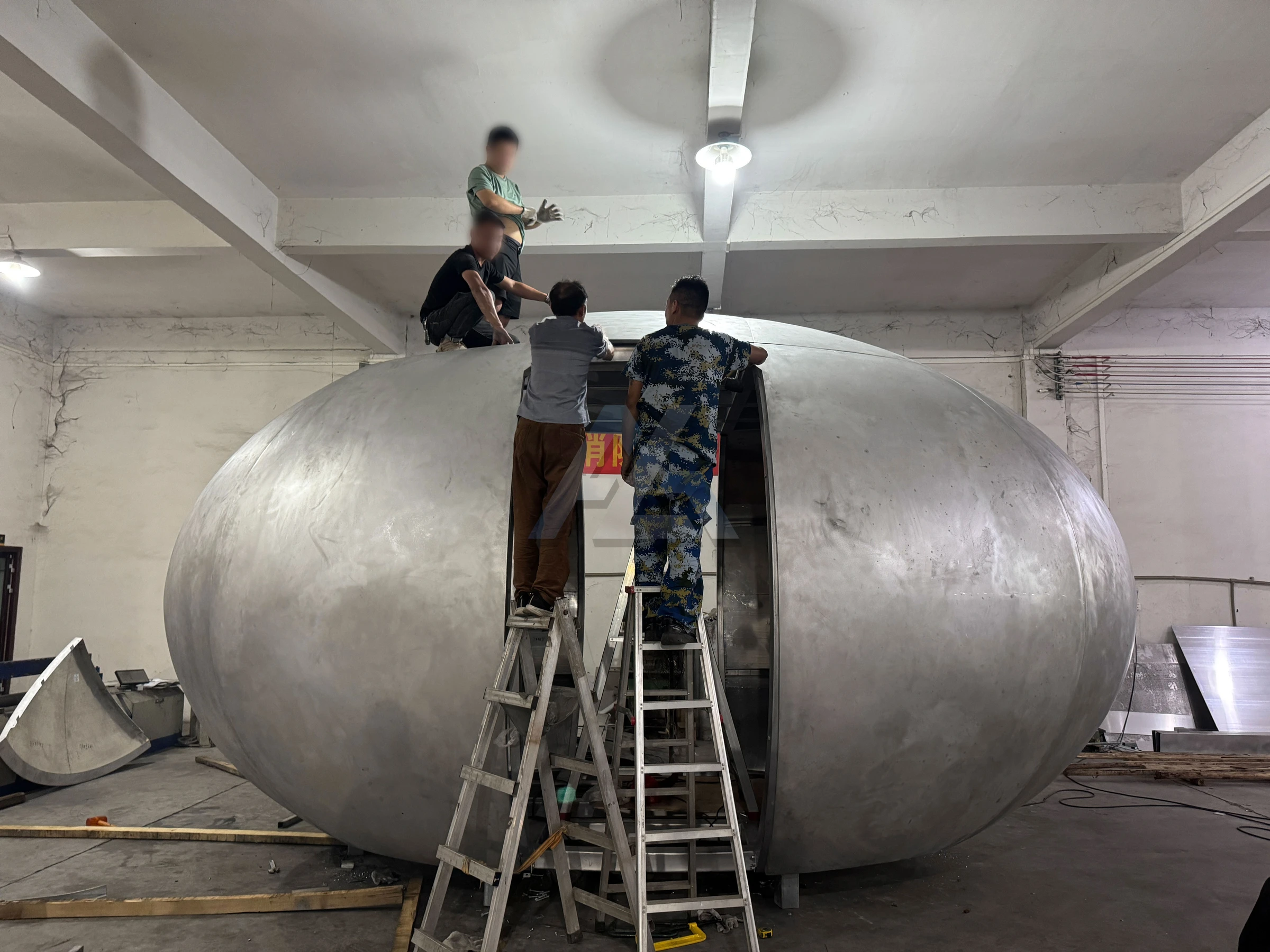 Custom metal space pod — customer photograph 2